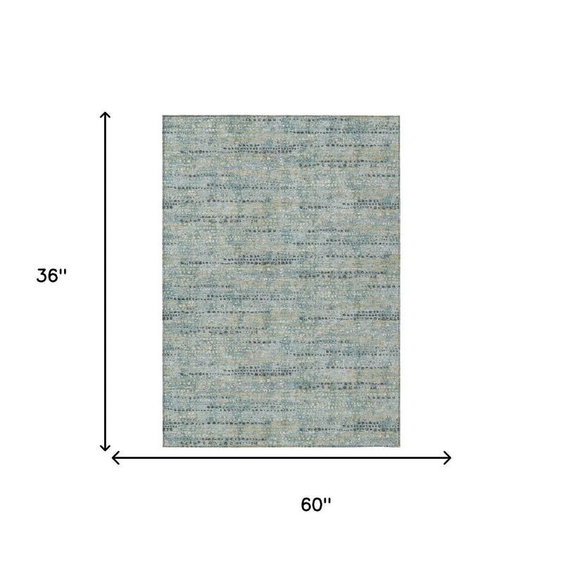 3' X 5' Teal Blue And Pewter Abstract Washable Indoor Outdoor Area Rug Homeroots Outdoor