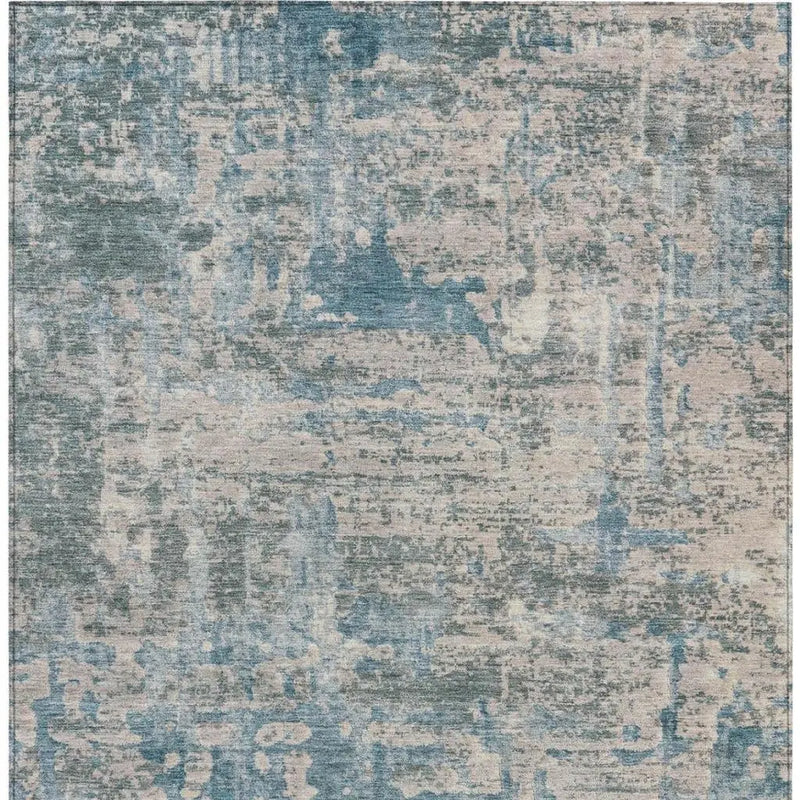 3' X 5' Teal Blue And Pewter Abstract Washable Indoor Outdoor Area Rug Homeroots Outdoor