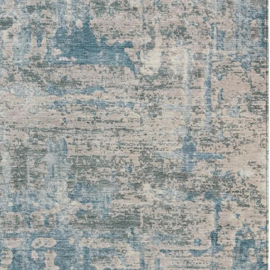 3' X 5' Teal Blue And Pewter Abstract Washable Indoor Outdoor Area Rug Homeroots Outdoor