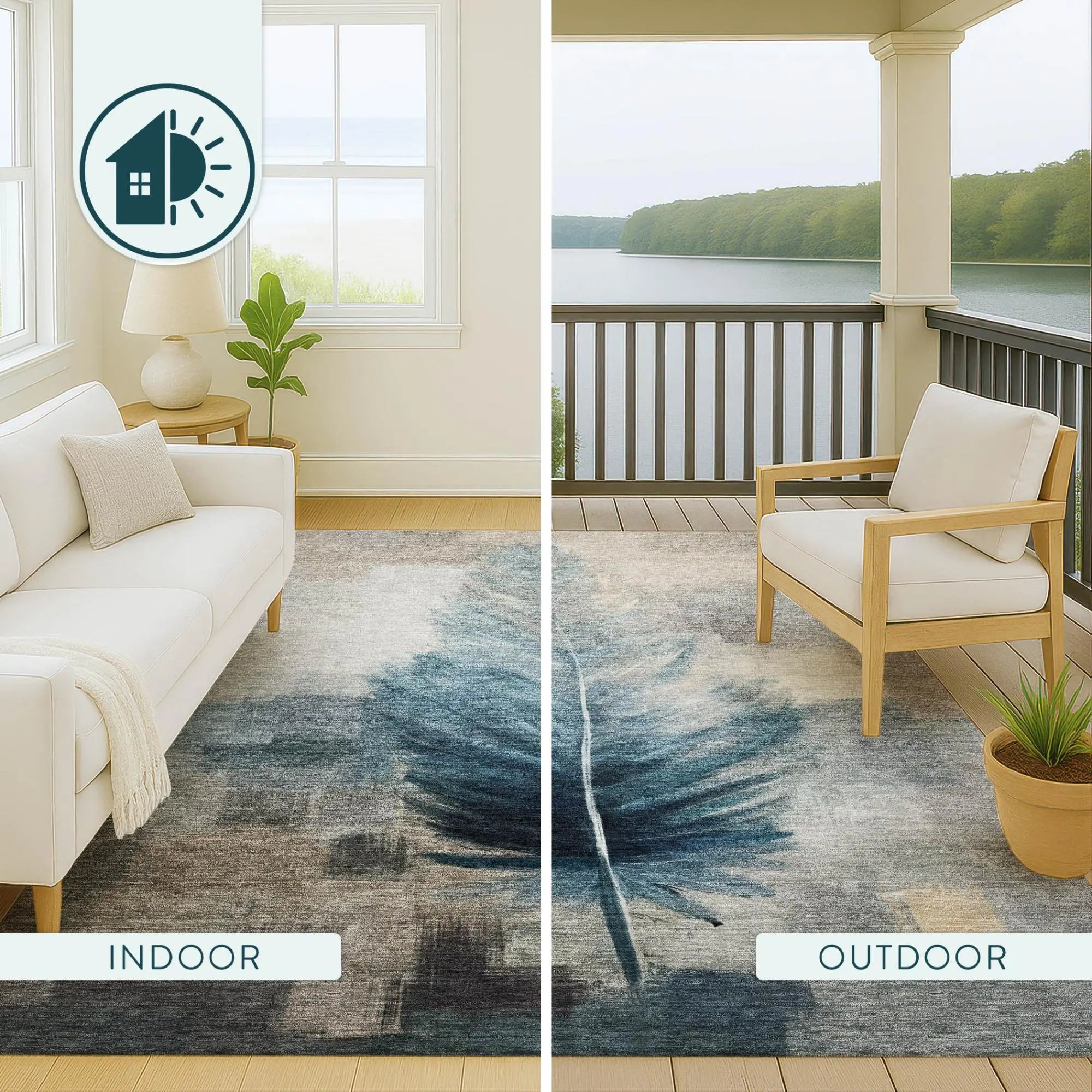 3' X 5' Teal Blue And Pewter Botanical Leaves Washable Indoor Outdoor Area Rug Homeroots Outdoor