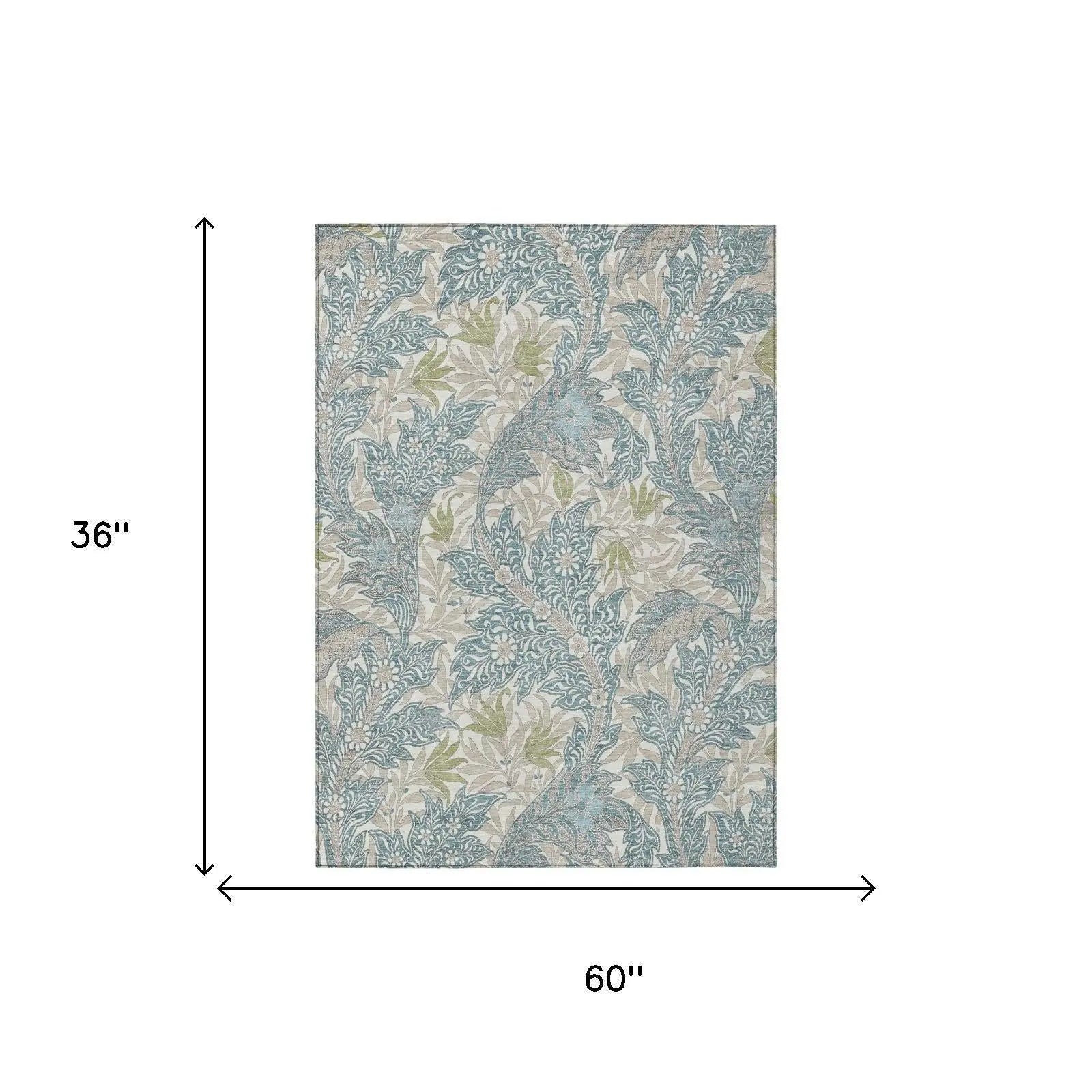 3' X 5' Teal Blue And Pewter Botanical Leaves Washable Indoor Outdoor Area Rug Homeroots Outdoor