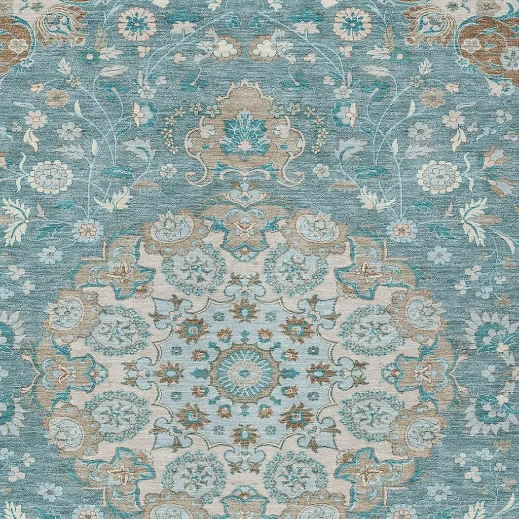 3' X 5' Teal Blue And Pewter Damask Washable Indoor Outdoor Area Rug Homeroots Outdoor