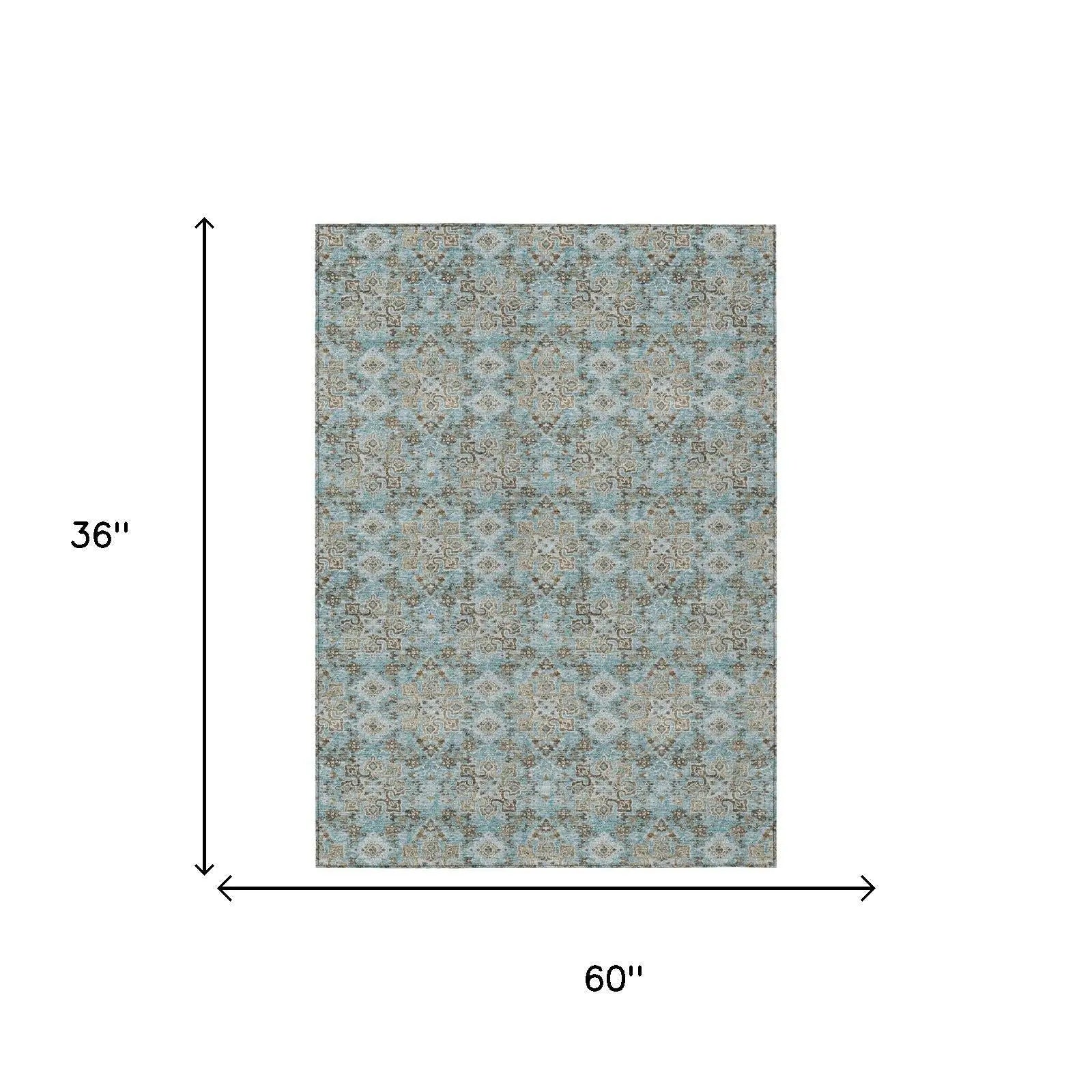 3' X 5' Teal Blue And Pewter Damask Washable Indoor Outdoor Area Rug Homeroots Outdoor