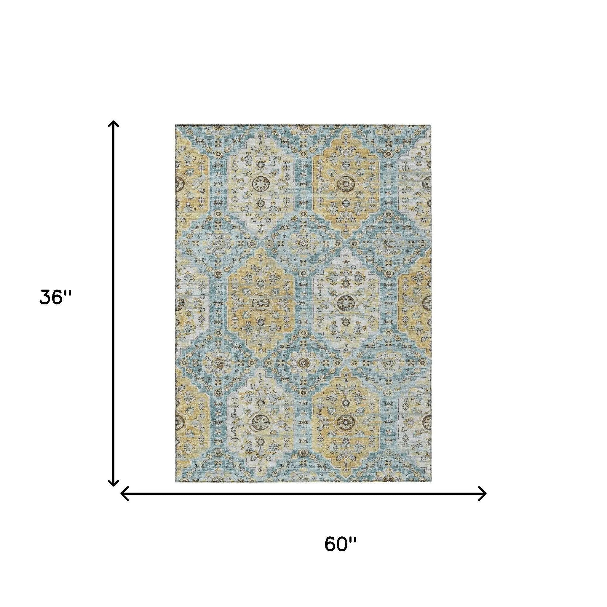 3' X 5' Teal Blue And Pewter Damask Washable Indoor Outdoor Area Rug Homeroots Outdoor