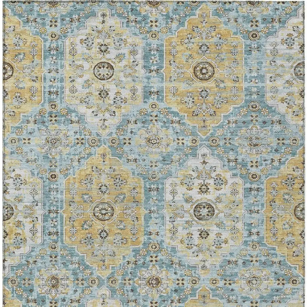 3' X 5' Teal Blue And Pewter Damask Washable Indoor Outdoor Area Rug Homeroots Outdoor