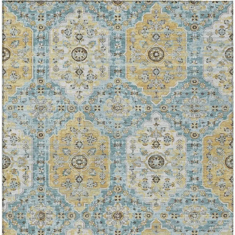 3' X 5' Teal Blue And Pewter Damask Washable Indoor Outdoor Area Rug Homeroots Outdoor