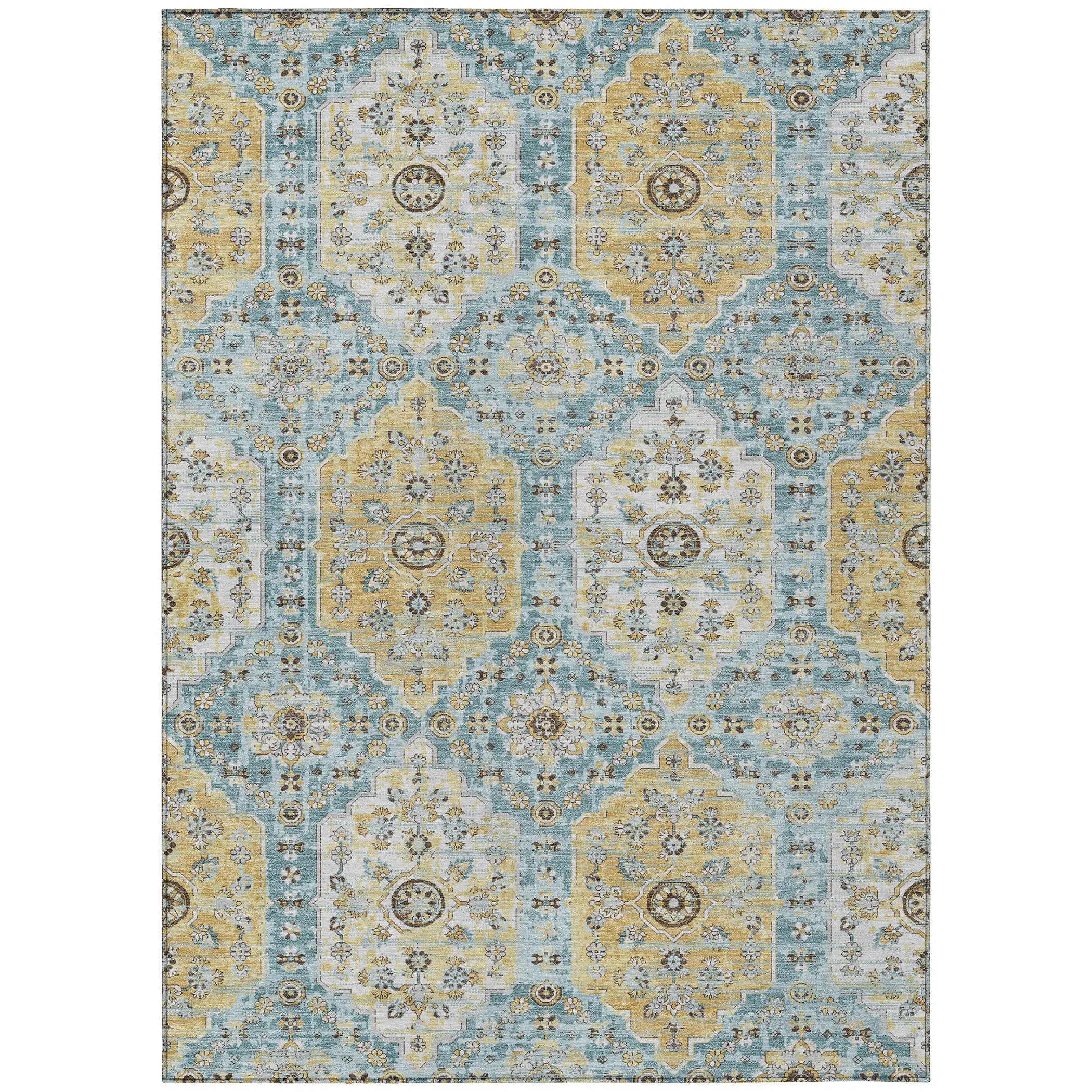 3' X 5' Teal Blue And Pewter Damask Washable Indoor Outdoor Area Rug Homeroots Outdoor