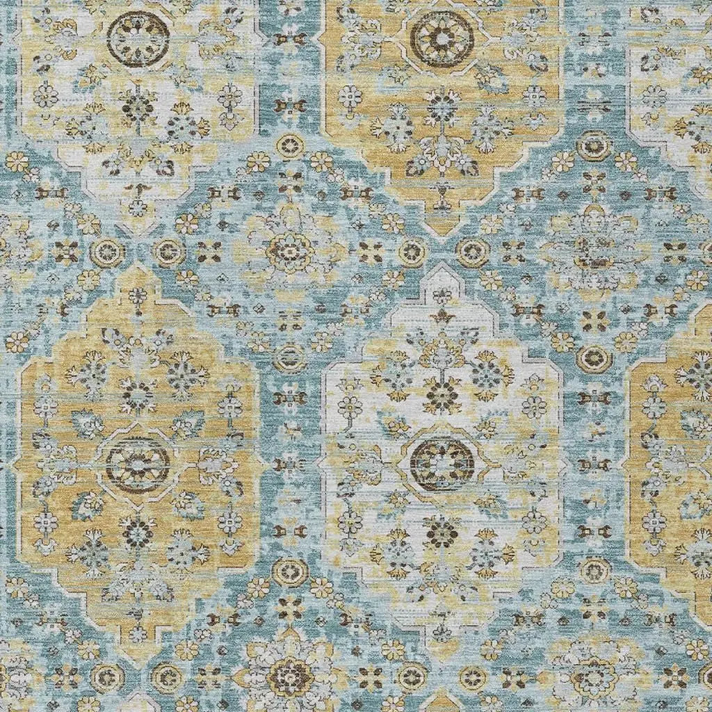 3' X 5' Teal Blue And Pewter Damask Washable Indoor Outdoor Area Rug Homeroots Outdoor