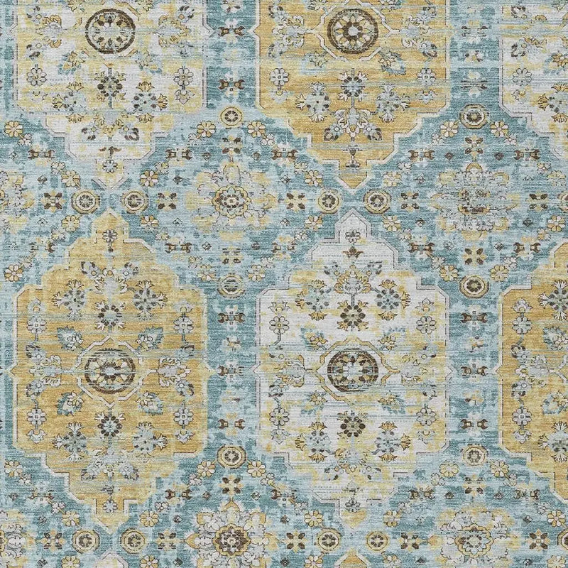 3' X 5' Teal Blue And Pewter Damask Washable Indoor Outdoor Area Rug Homeroots Outdoor