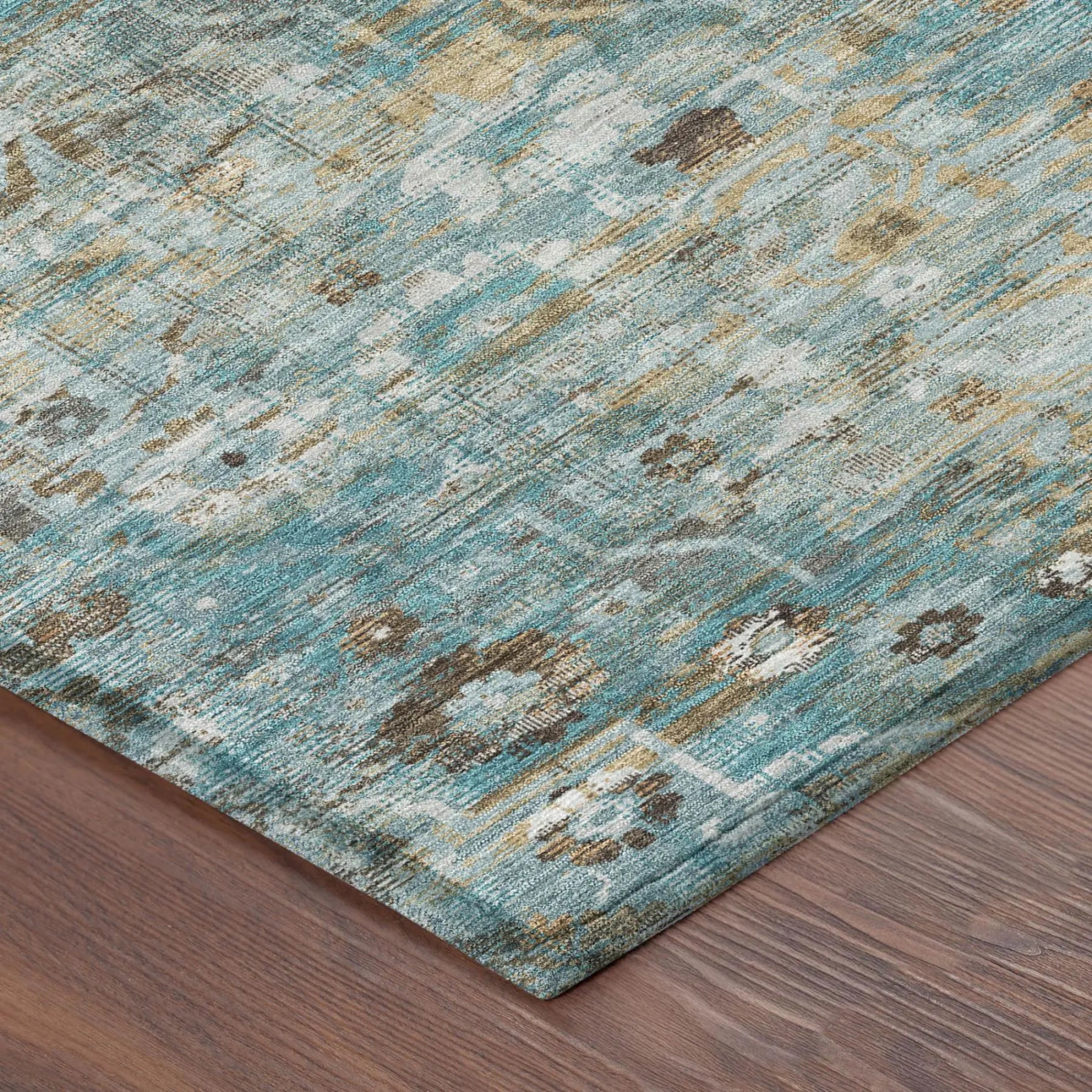 3' X 5' Teal Blue And Pewter Floral Medallion Washable Indoor Outdoor Area Rug Homeroots Outdoor