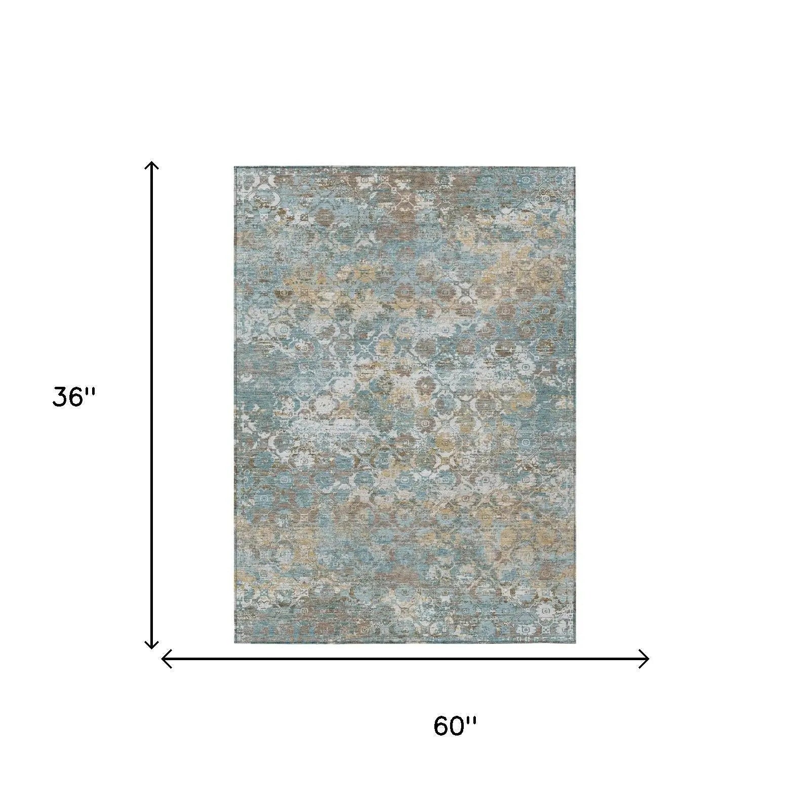 3' X 5' Teal Blue And Pewter Floral Medallion Washable Indoor Outdoor Area Rug Homeroots Outdoor