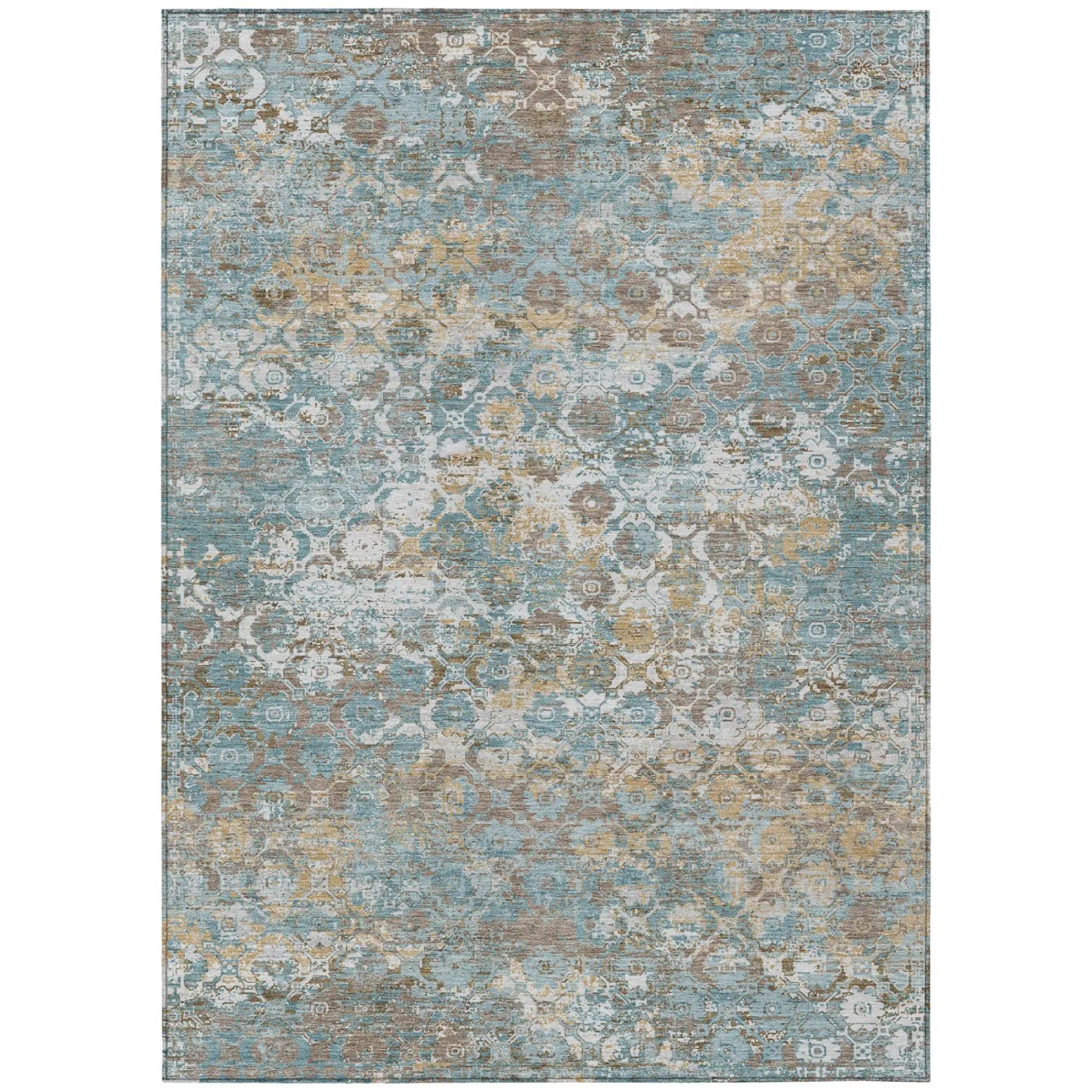 3' X 5' Teal Blue And Pewter Floral Medallion Washable Indoor Outdoor Area Rug Homeroots Outdoor