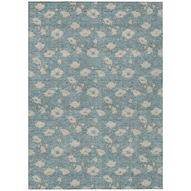 3' X 5' Teal Blue And Pewter Floral Washable Indoor Outdoor Area Rug Homeroots Outdoor