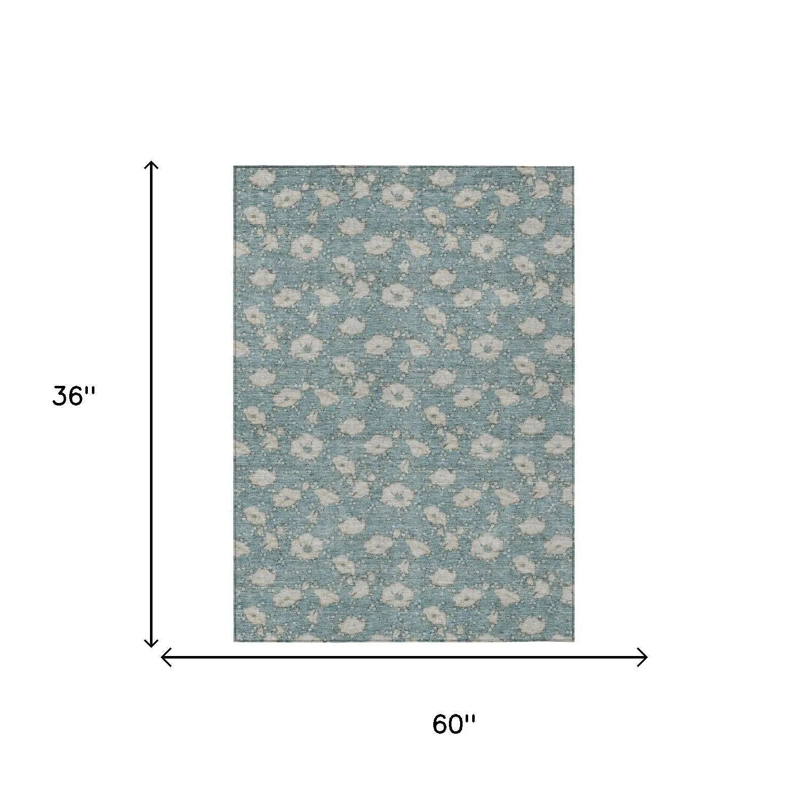 3' X 5' Teal Blue And Pewter Floral Washable Indoor Outdoor Area Rug Homeroots Outdoor