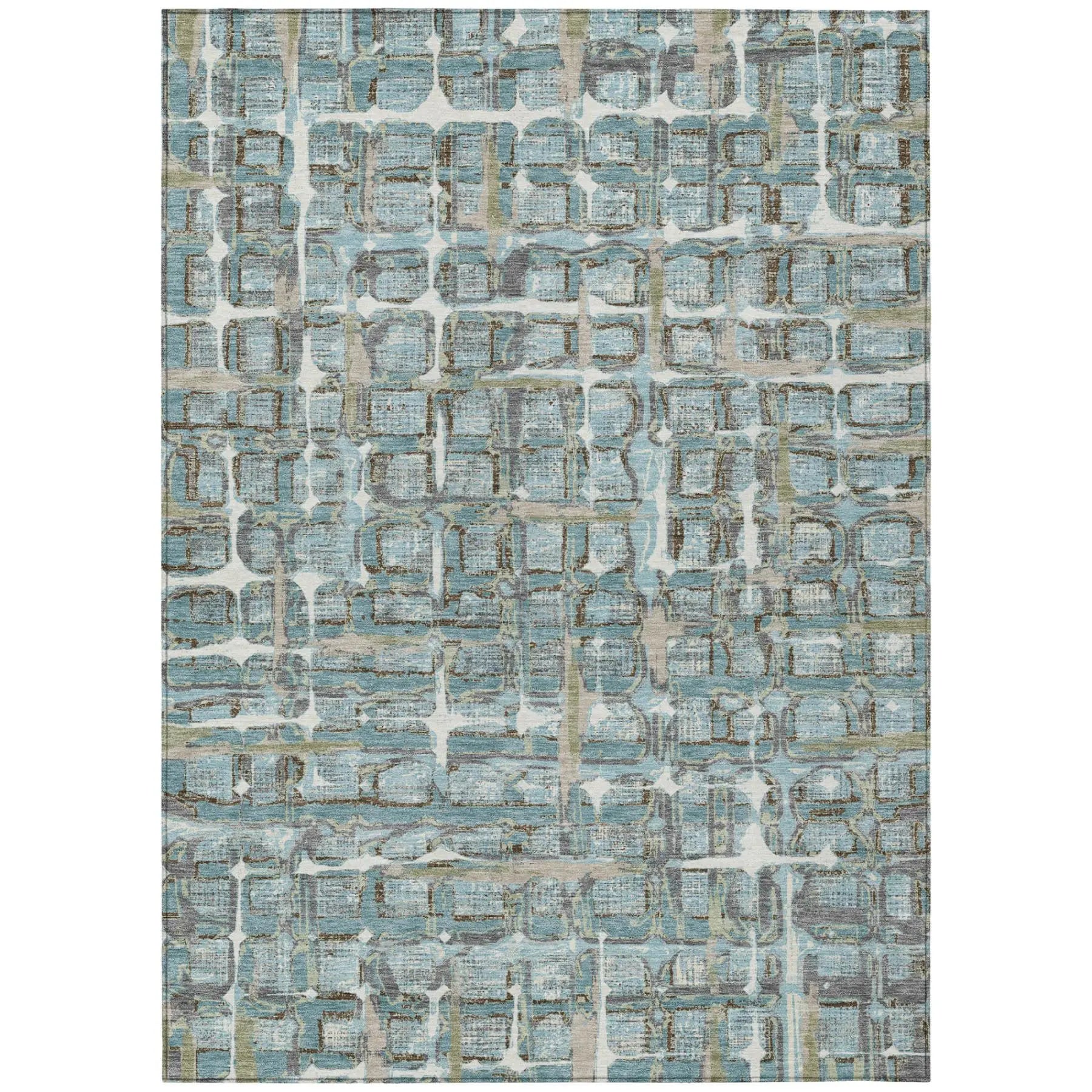 3' X 5' Teal Blue And Pewter Geometric Washable Indoor Outdoor Area Rug Homeroots Outdoor