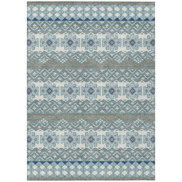 3' X 5' Teal Blue And Pewter Striped Washable Indoor Outdoor Area Rug Homeroots Outdoor