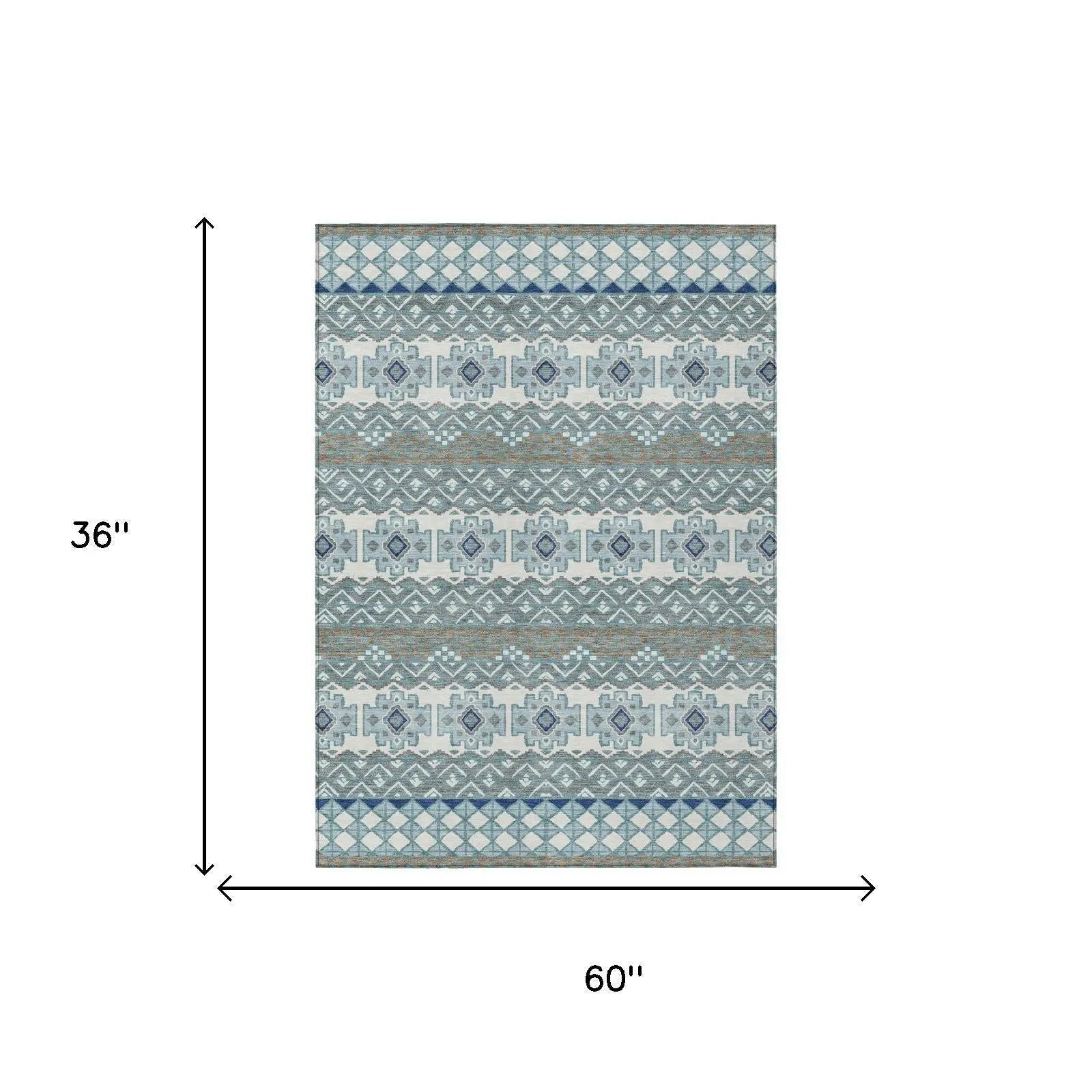 3' X 5' Teal Blue And Pewter Striped Washable Indoor Outdoor Area Rug Homeroots Outdoor