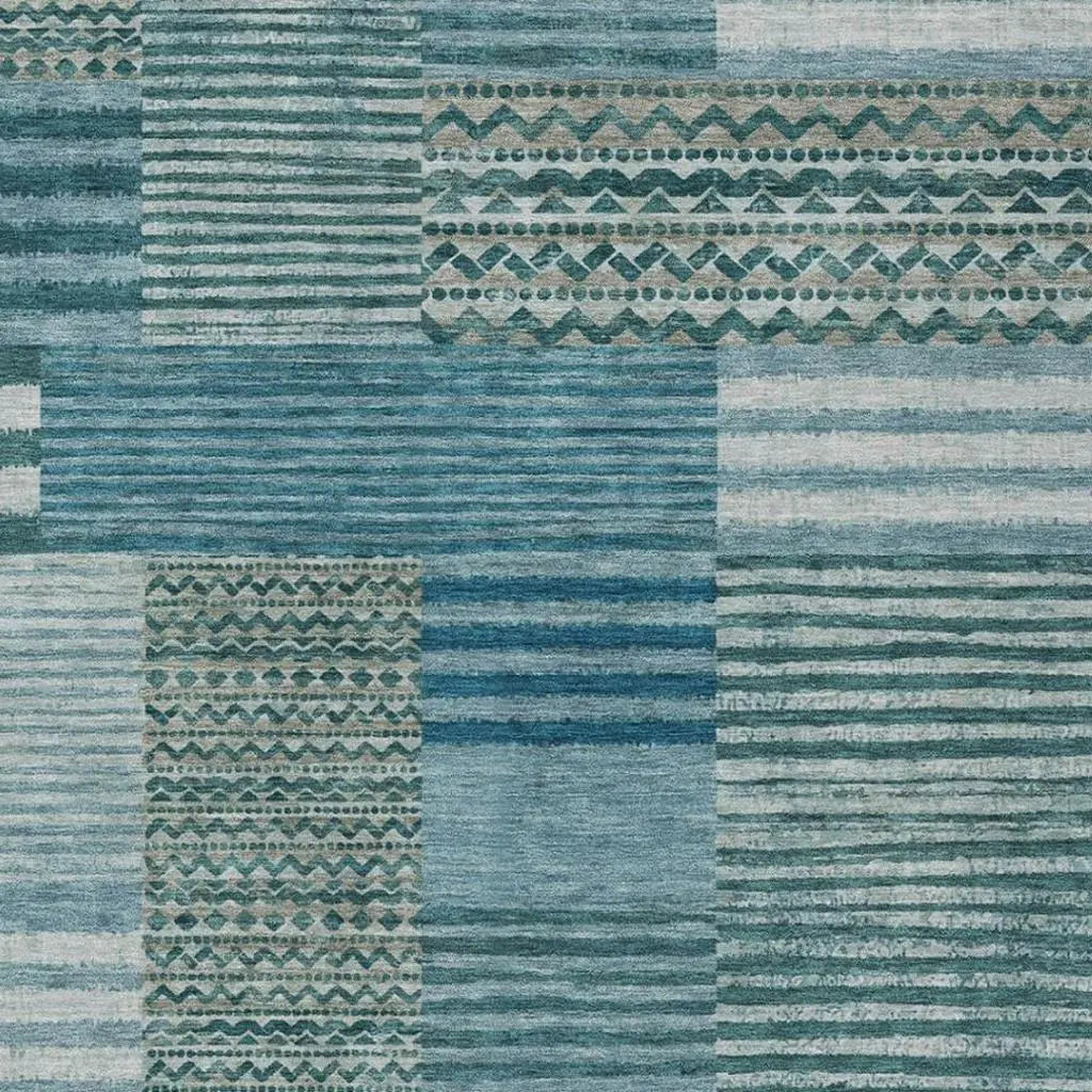 3' X 5' Teal Blue And Pewter Striped Washable Indoor Outdoor Area Rug Homeroots Outdoor