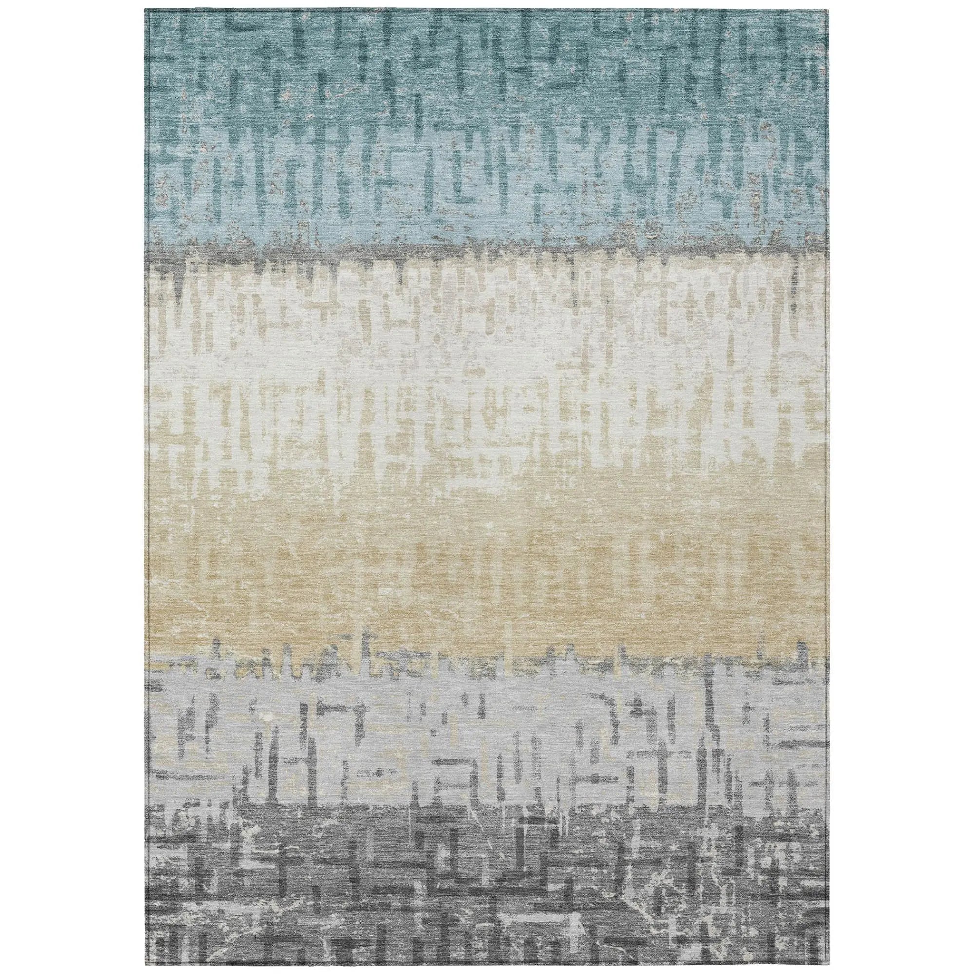 3' X 5' Teal Blue And Pewter Striped Washable Indoor Outdoor Area Rug Homeroots Outdoor