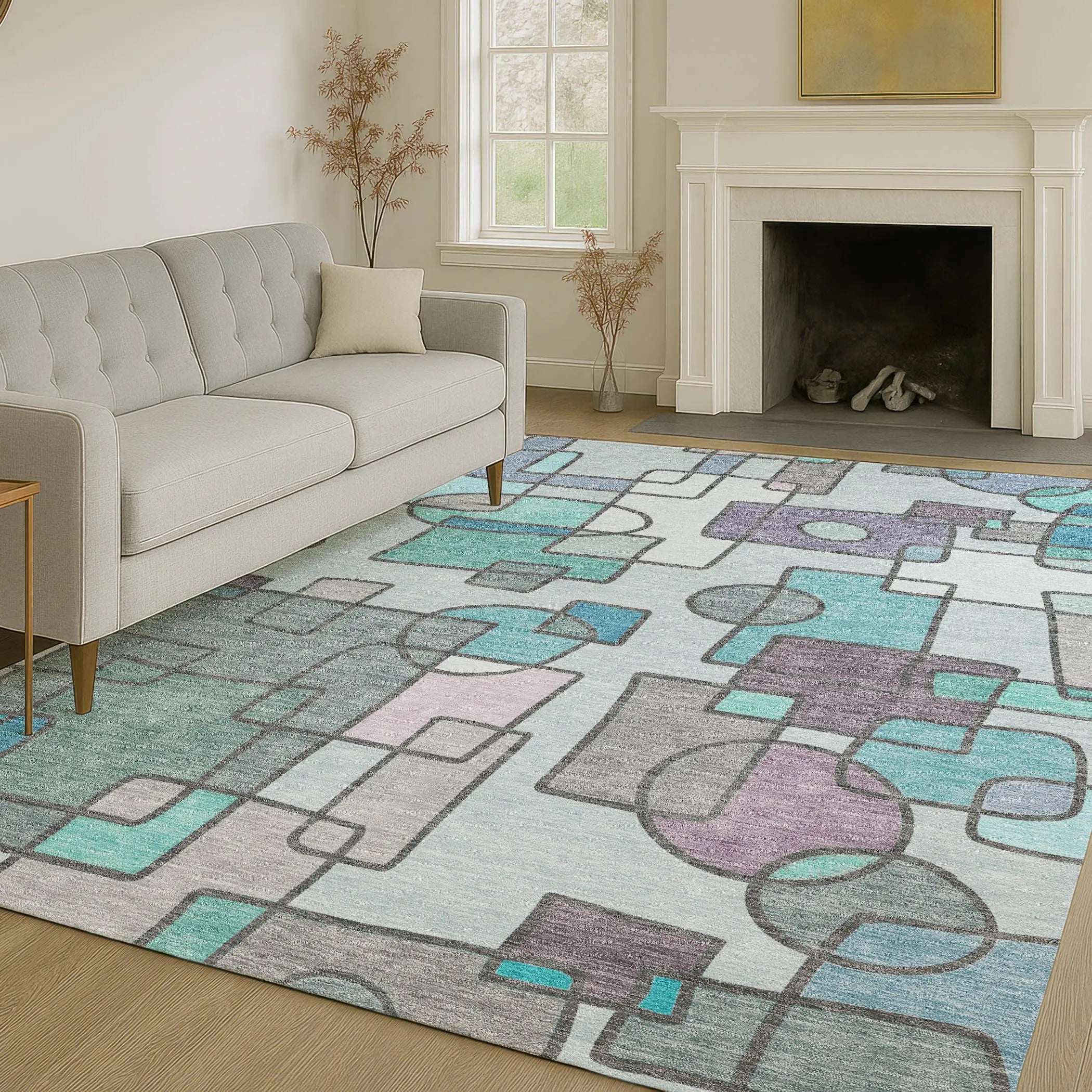 3' X 5' Teal Blue And Plum Geometric Washable Indoor Outdoor Area Rug Homeroots Outdoor
