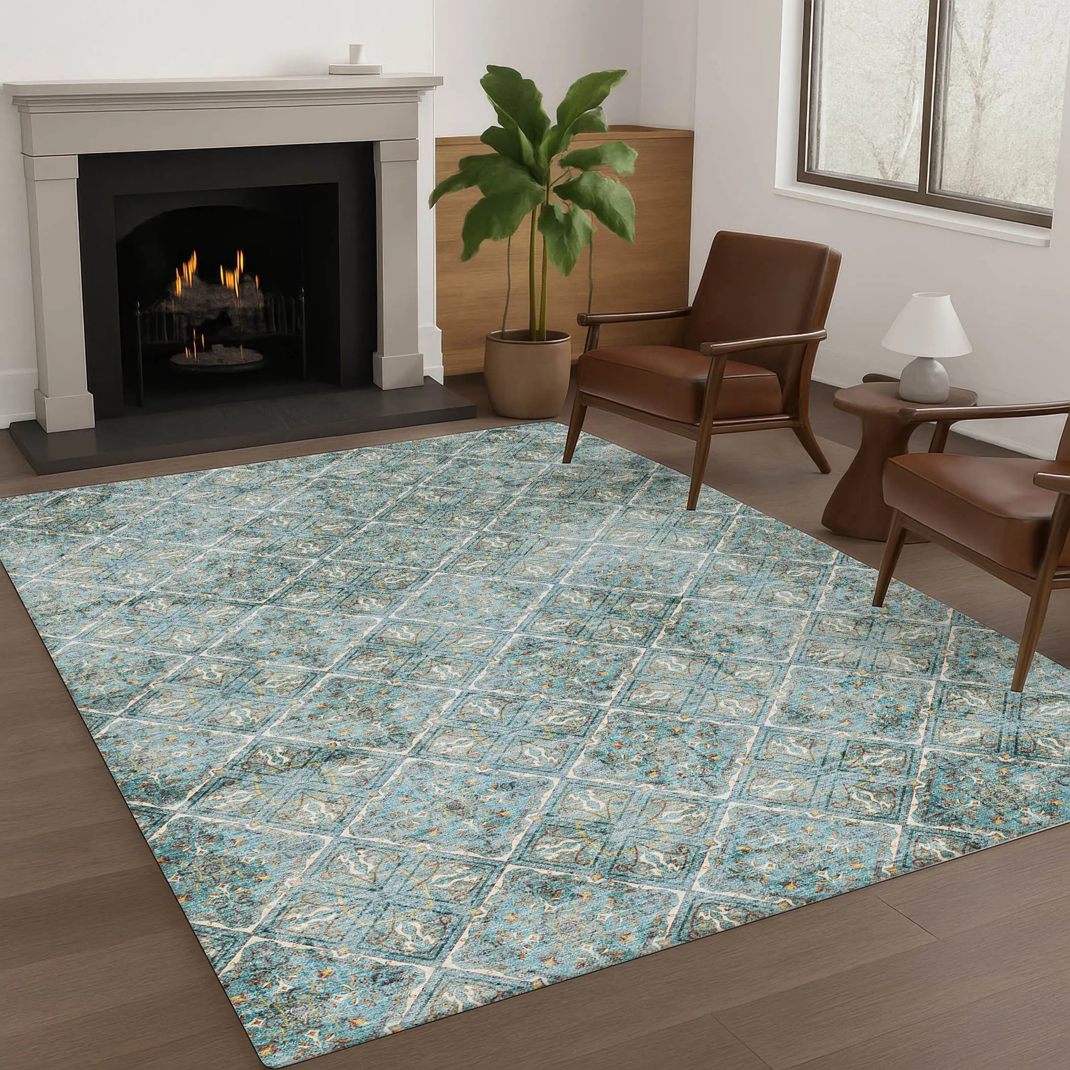 3' X 5' Teal Blue And Purple Geometric Washable Indoor Outdoor Area Rug Homeroots Outdoor
