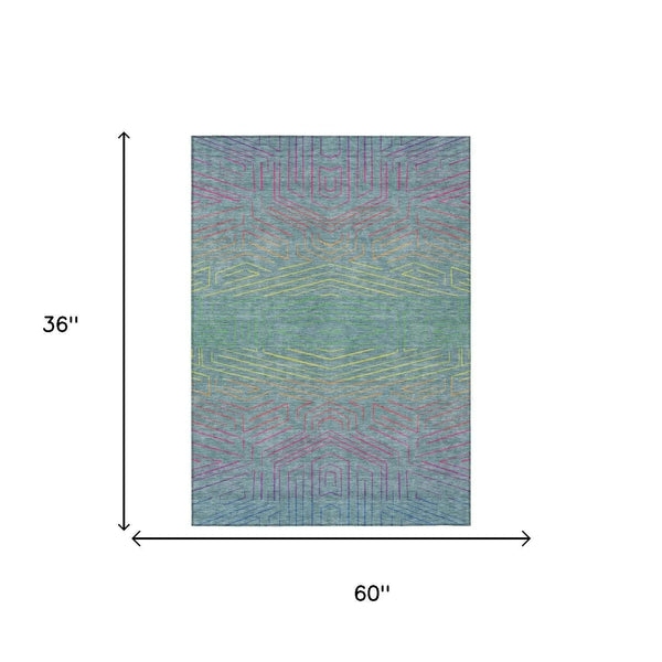 3' X 5' Teal Blue And Purple Geometric Washable Indoor Outdoor Area Rug Homeroots Outdoor