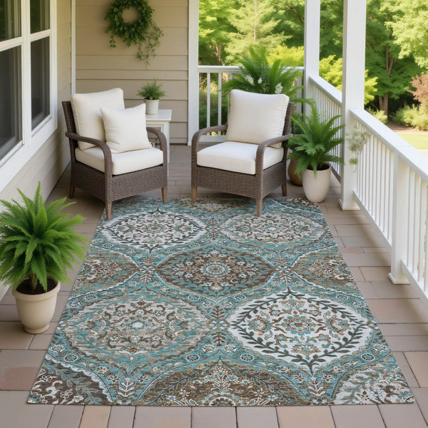 3' X 5' Teal Blue And Purple Ogee Washable Indoor Outdoor Area Rug Homeroots Outdoor