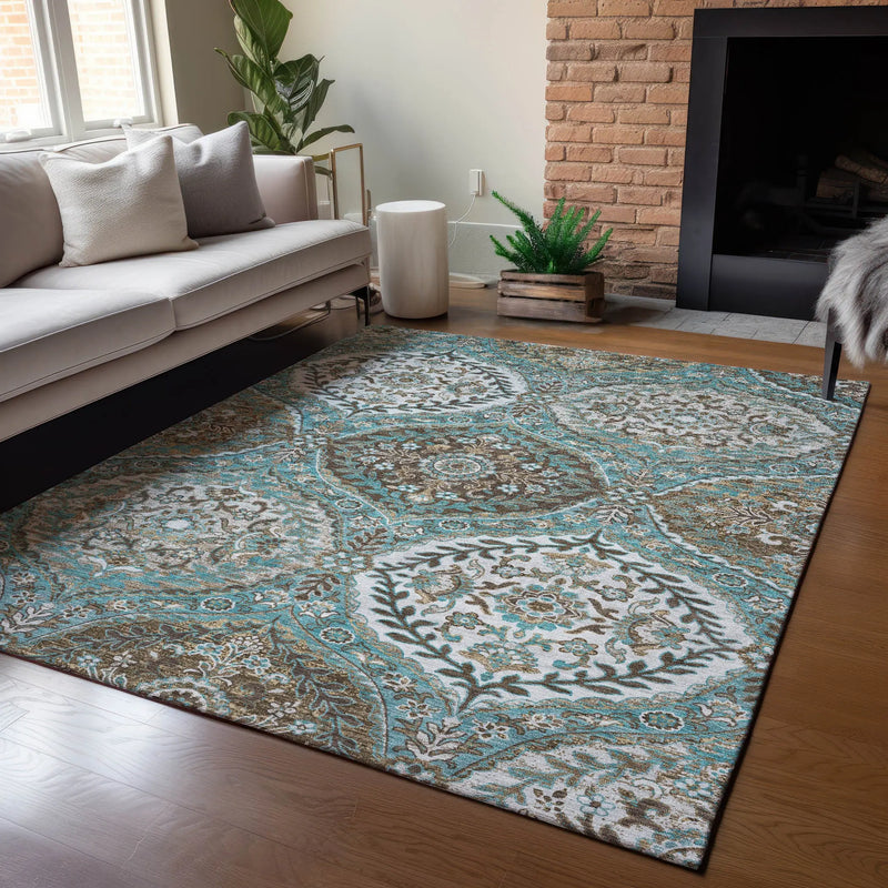 3' X 5' Teal Blue And Purple Ogee Washable Indoor Outdoor Area Rug Homeroots Outdoor