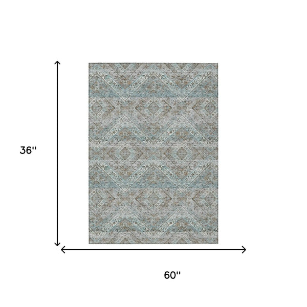 3' X 5' Teal Blue And Purple Tribal Washable Indoor Outdoor Area Rug Homeroots Outdoor