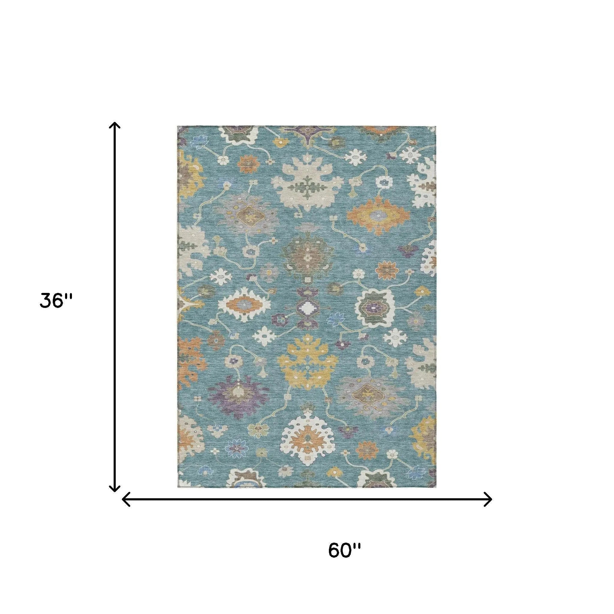 3' X 5' Teal Blue And Sage Oriental Washable Indoor Outdoor Area Rug Homeroots Outdoor