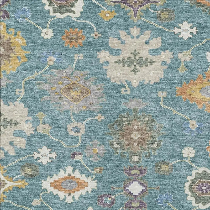 3' X 5' Teal Blue And Sage Oriental Washable Indoor Outdoor Area Rug Homeroots Outdoor