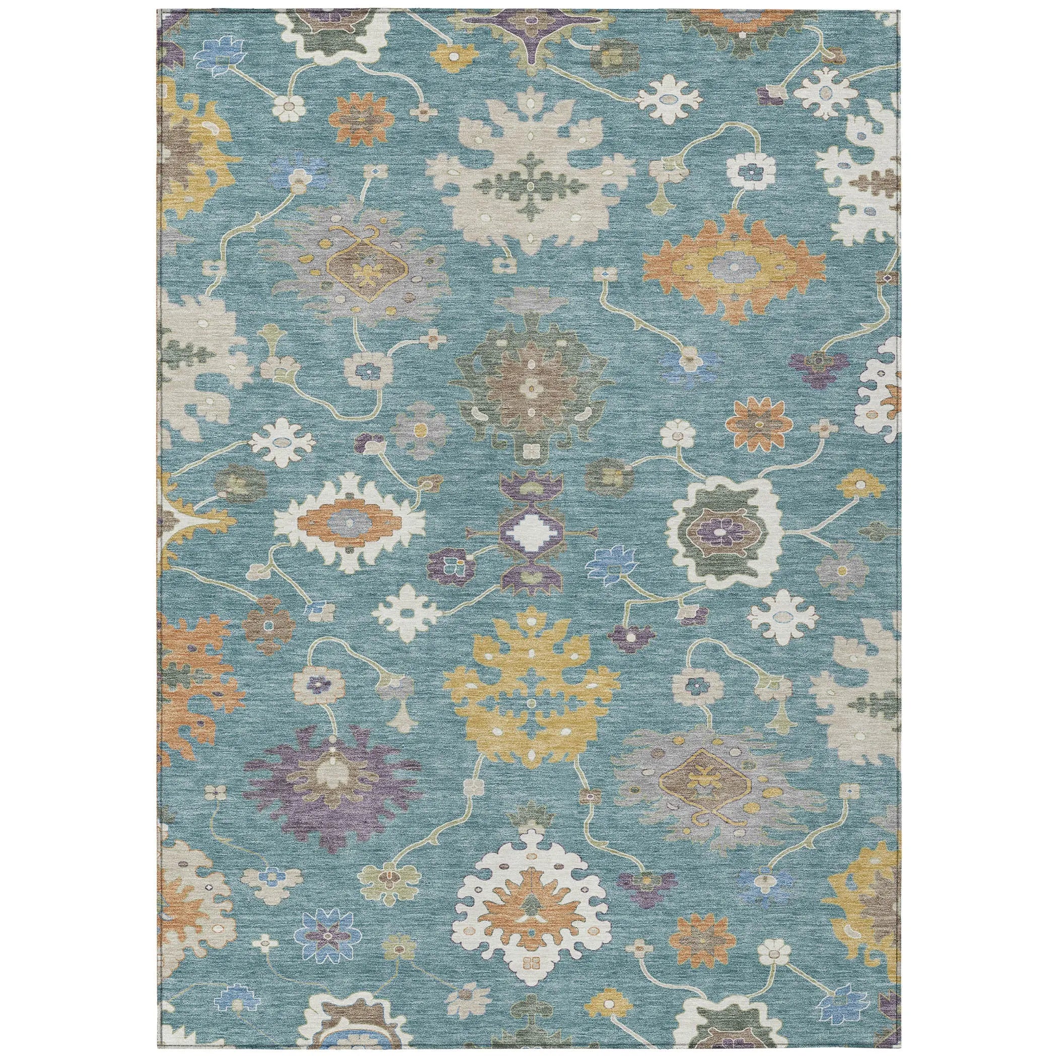 3' X 5' Teal Blue And Sage Oriental Washable Indoor Outdoor Area Rug Homeroots Outdoor