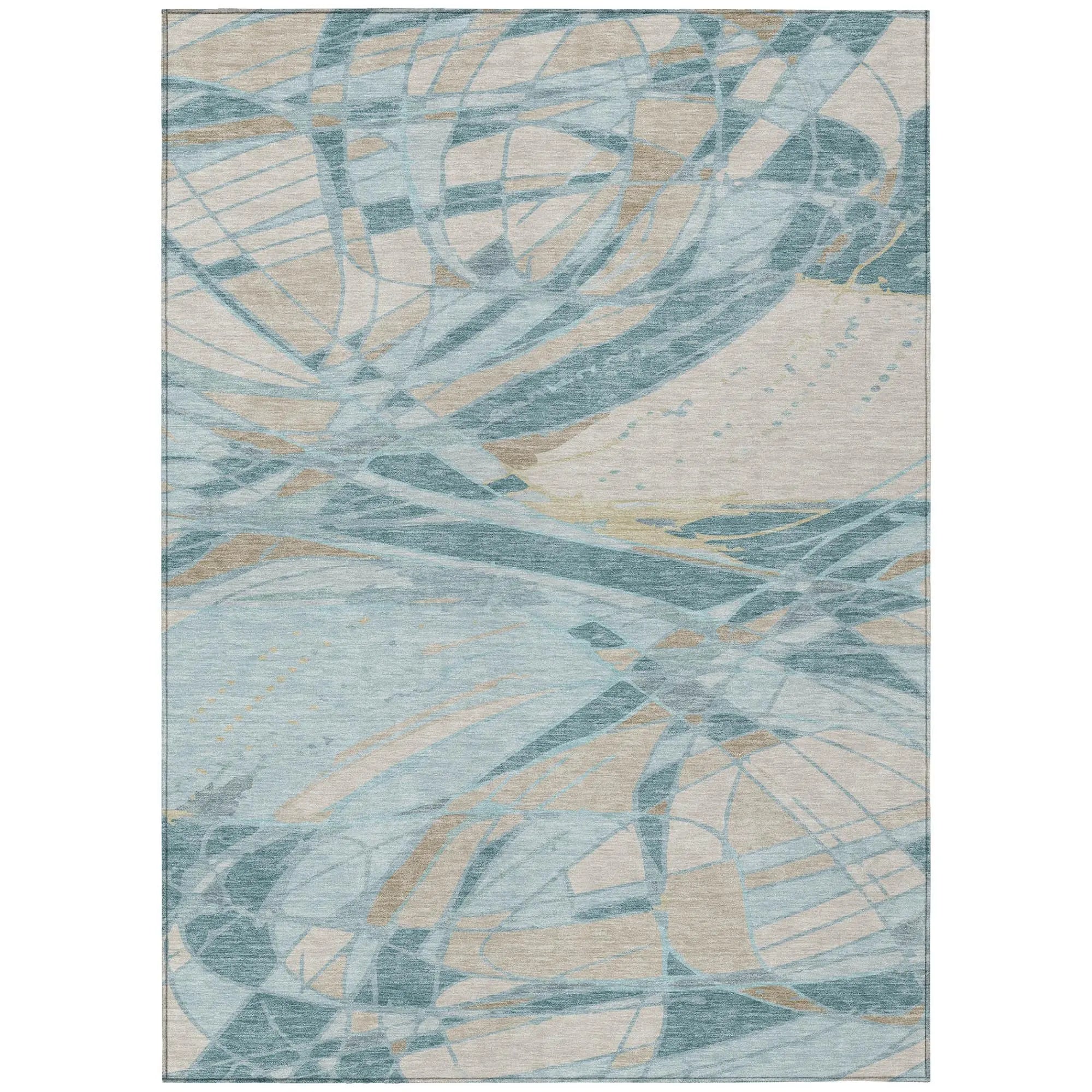 3' X 5' Teal Blue And Silver Abstract Washable Indoor Outdoor Area Rug Homeroots Outdoor