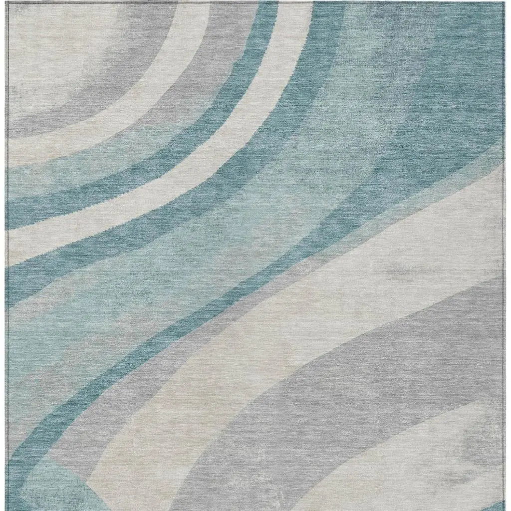 3' X 5' Teal Blue And Silver Abstract Washable Indoor Outdoor Area Rug Homeroots Outdoor