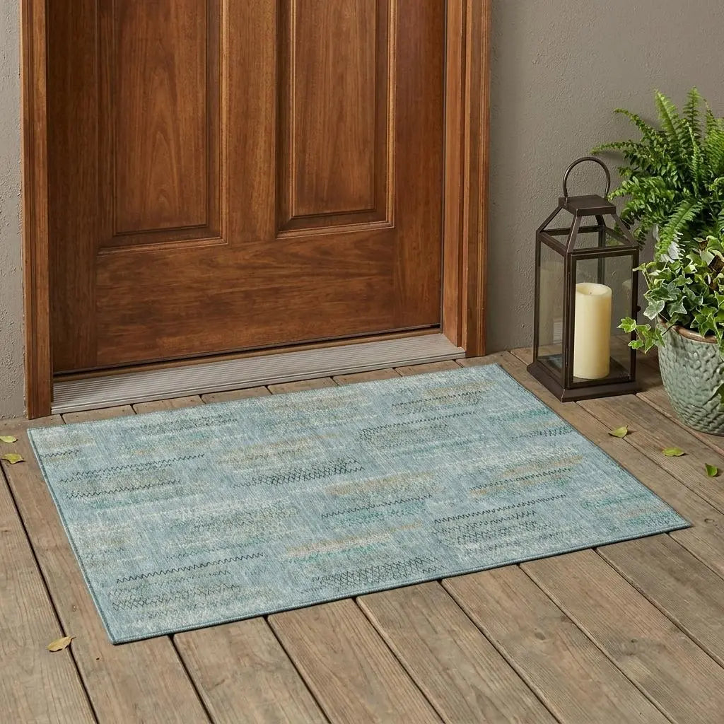 3' X 5' Teal Blue And Silver Abstract Washable Indoor Outdoor Area Rug Homeroots Outdoor
