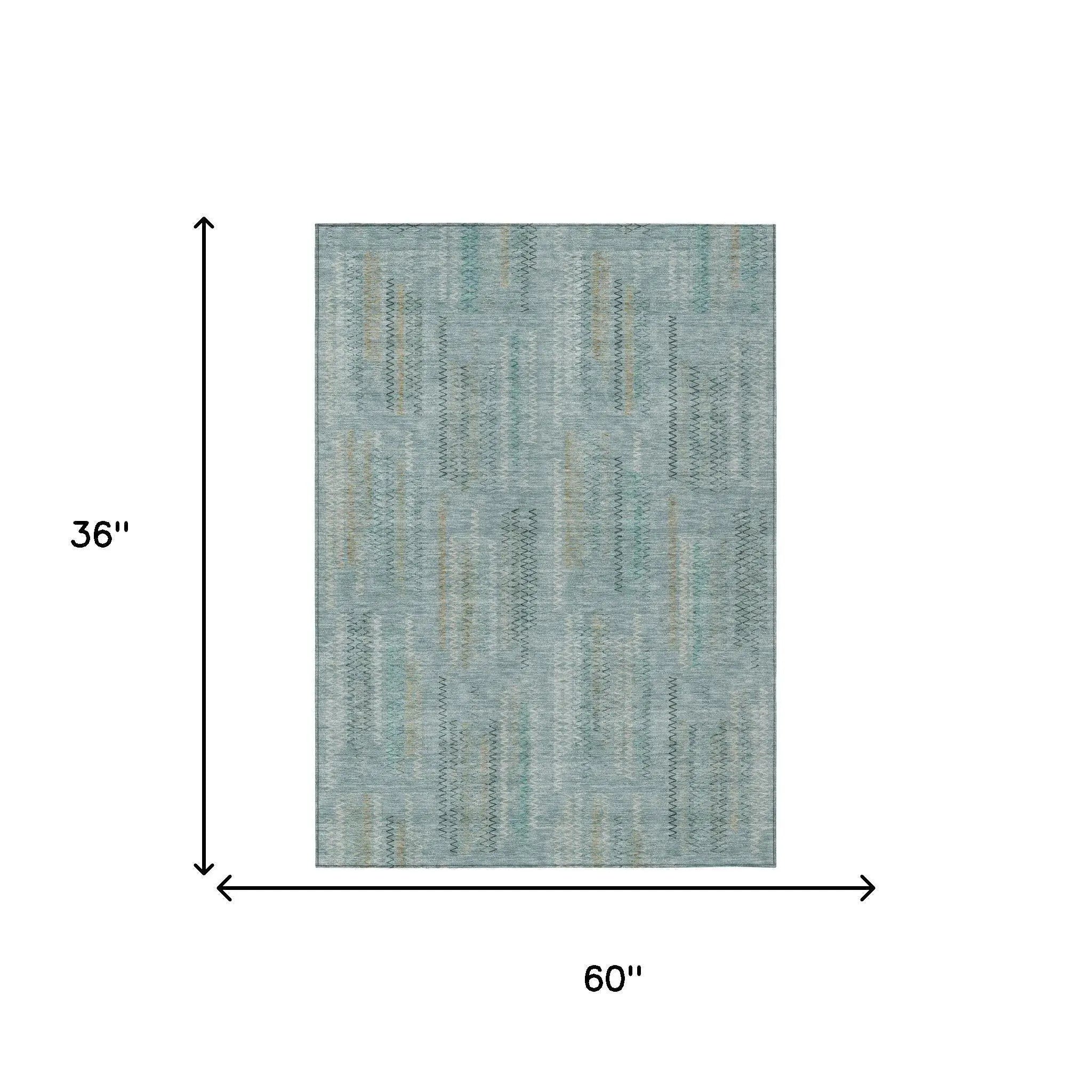 3' X 5' Teal Blue And Silver Abstract Washable Indoor Outdoor Area Rug Homeroots Outdoor