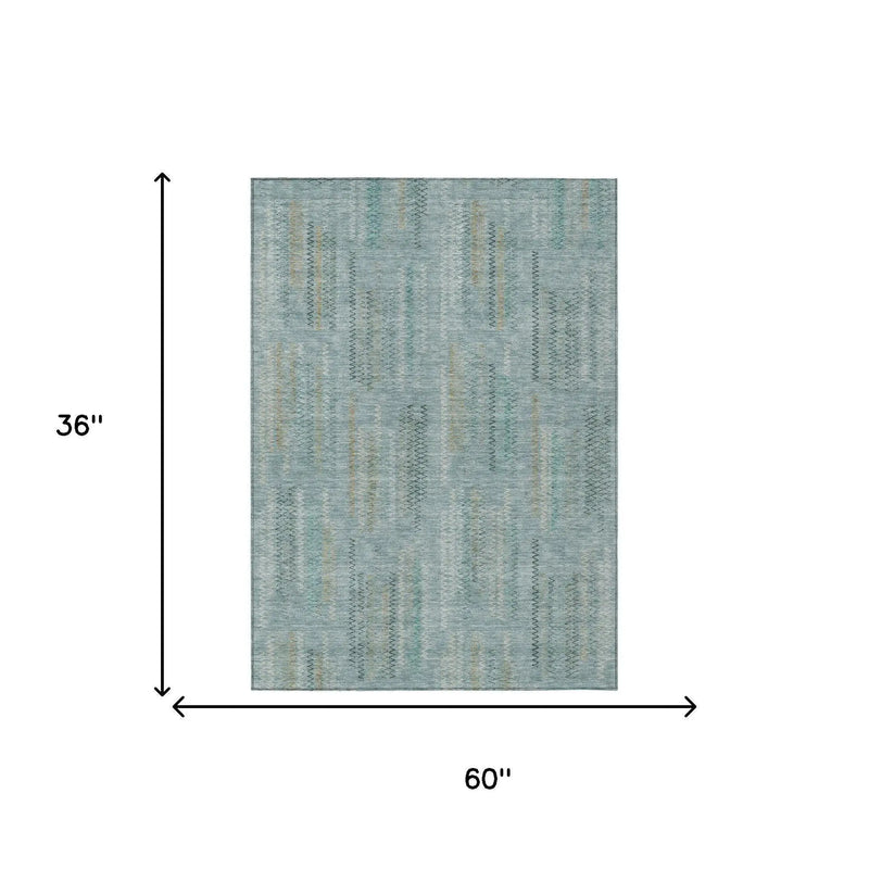 3' X 5' Teal Blue And Silver Abstract Washable Indoor Outdoor Area Rug Homeroots Outdoor