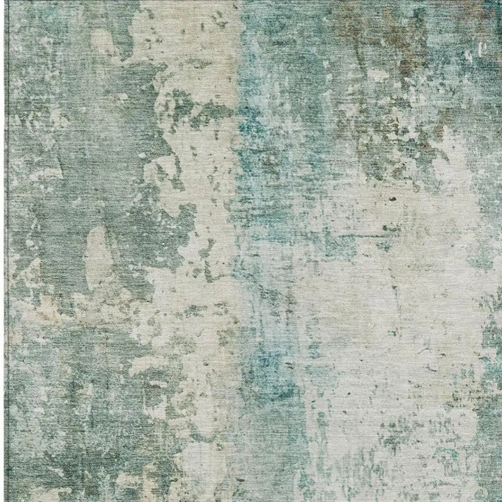 3' X 5' Teal Blue And Silver Abstract Washable Indoor Outdoor Area Rug Homeroots Outdoor