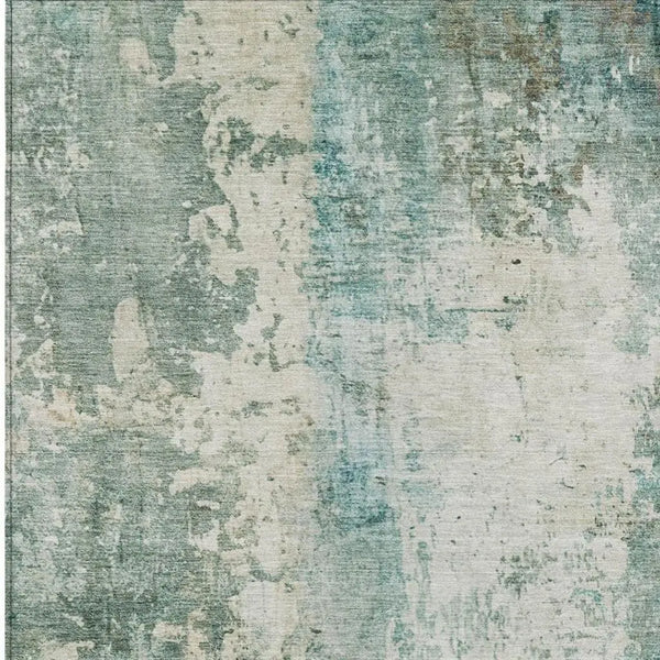 3' X 5' Teal Blue And Silver Abstract Washable Indoor Outdoor Area Rug Homeroots Outdoor
