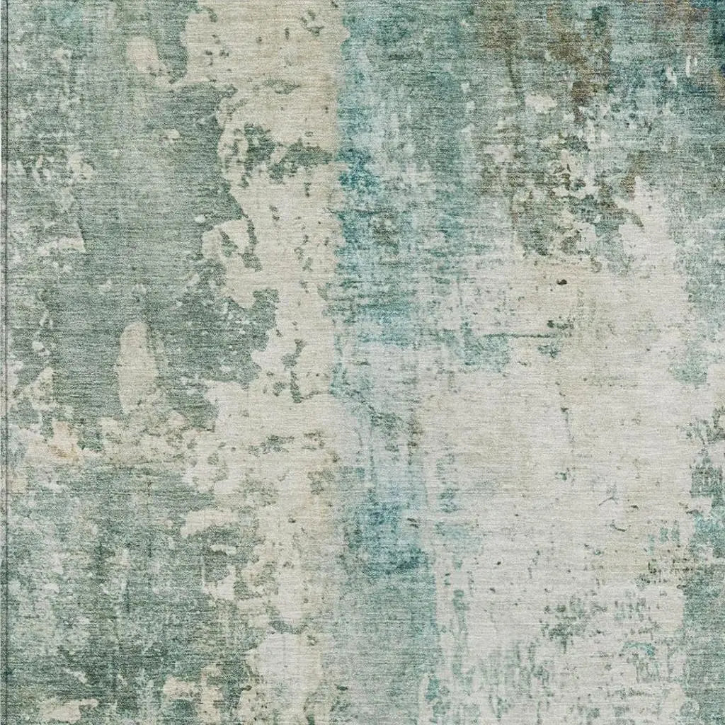 3' X 5' Teal Blue And Silver Abstract Washable Indoor Outdoor Area Rug Homeroots Outdoor