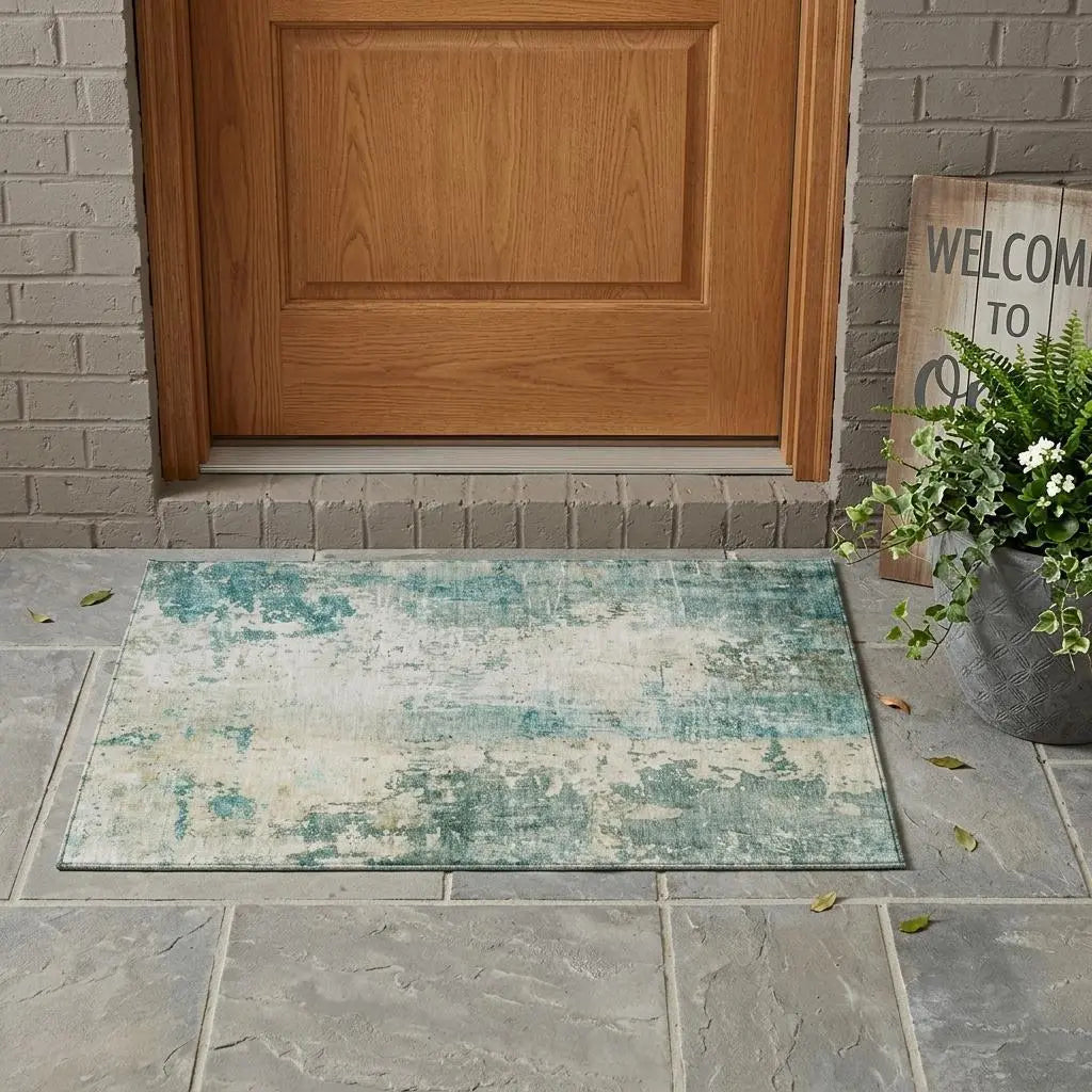 3' X 5' Teal Blue And Silver Abstract Washable Indoor Outdoor Area Rug Homeroots Outdoor