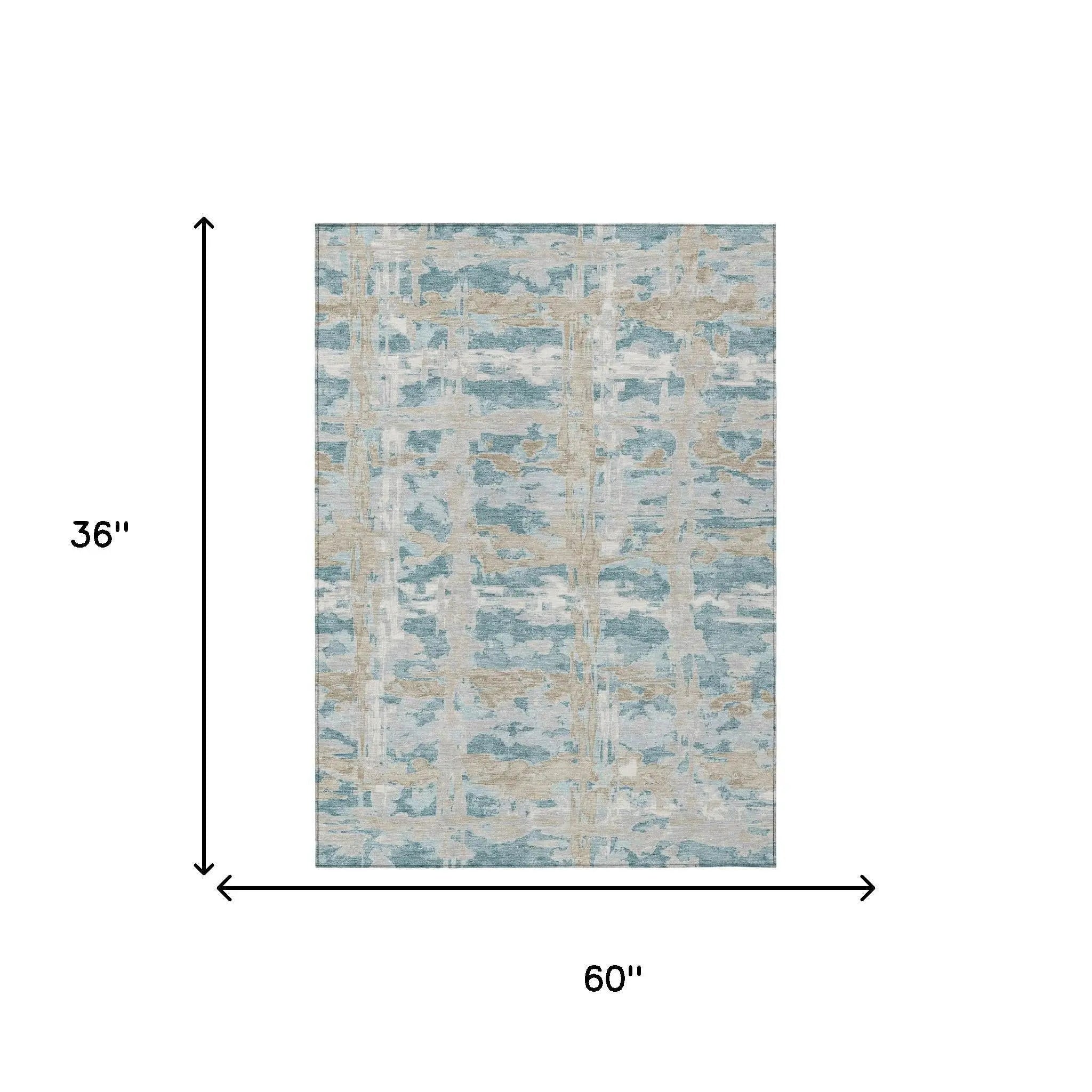 3' X 5' Teal Blue And Silver Abstract Washable Indoor Outdoor Area Rug Homeroots Outdoor