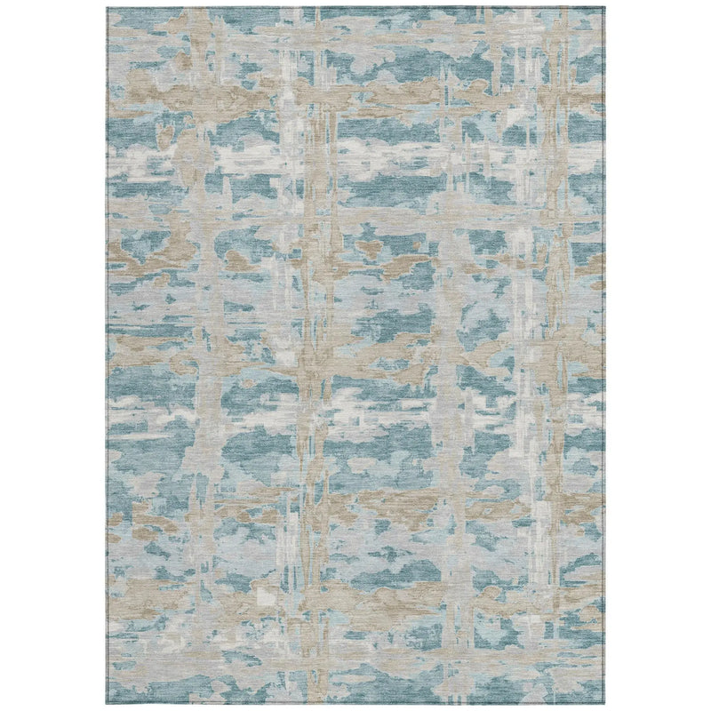 3' X 5' Teal Blue And Silver Abstract Washable Indoor Outdoor Area Rug Homeroots Outdoor