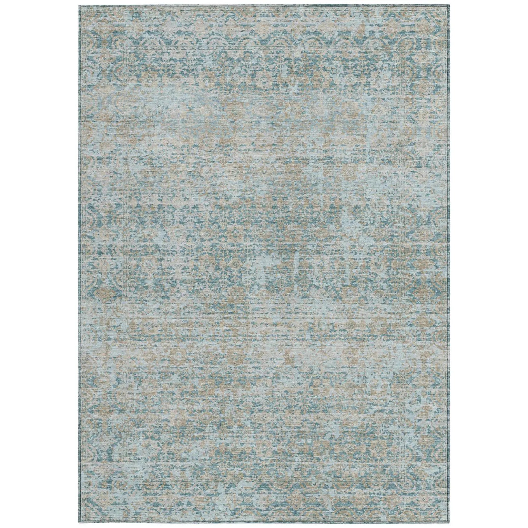 3' X 5' Teal Blue And Silver Abstract Washable Indoor Outdoor Area Rug Homeroots Outdoor