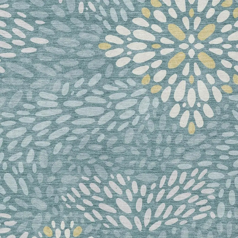 3' X 5' Teal Blue And Silver Abstract Washable Indoor Outdoor Area Rug Homeroots Outdoor