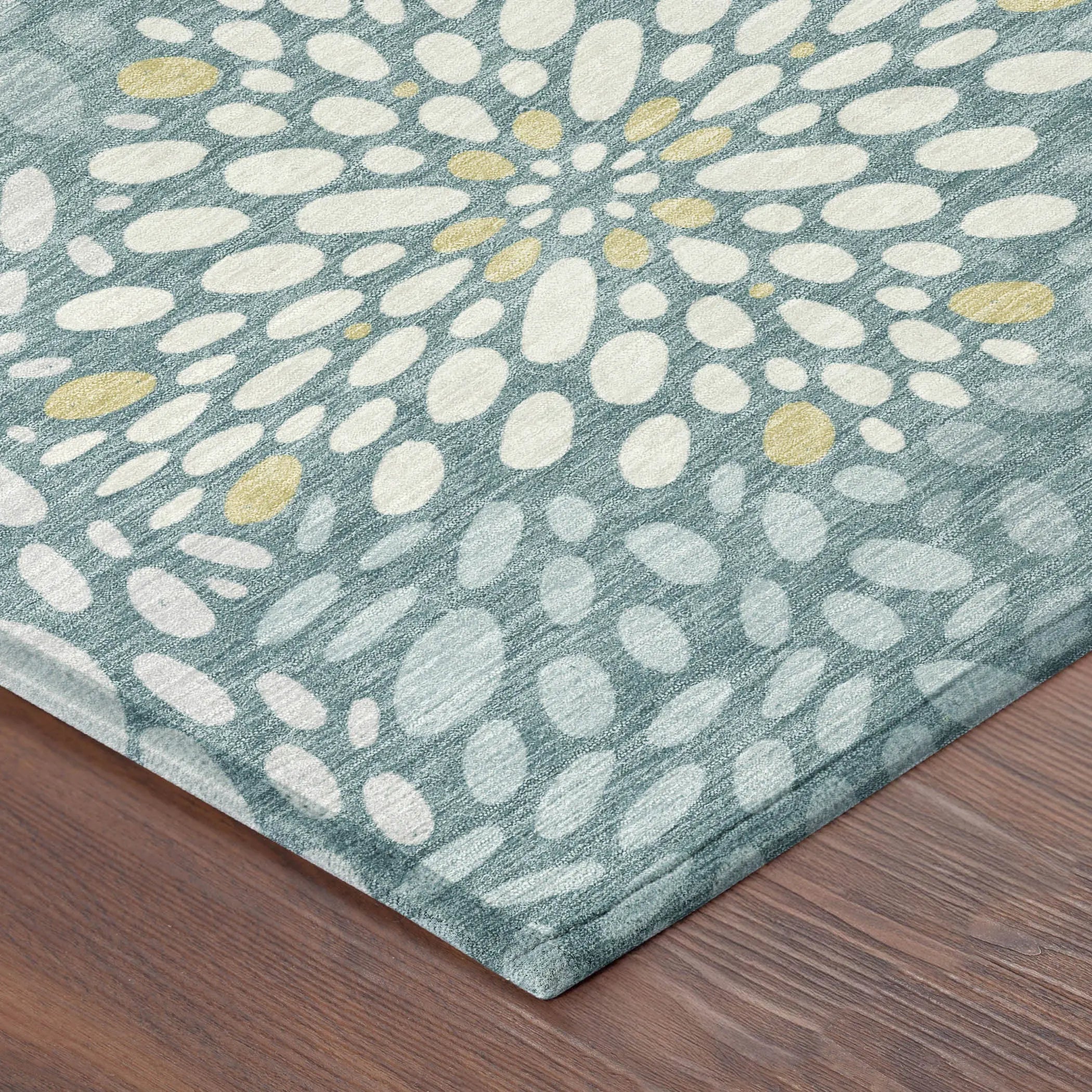 3' X 5' Teal Blue And Silver Abstract Washable Indoor Outdoor Area Rug Homeroots Outdoor