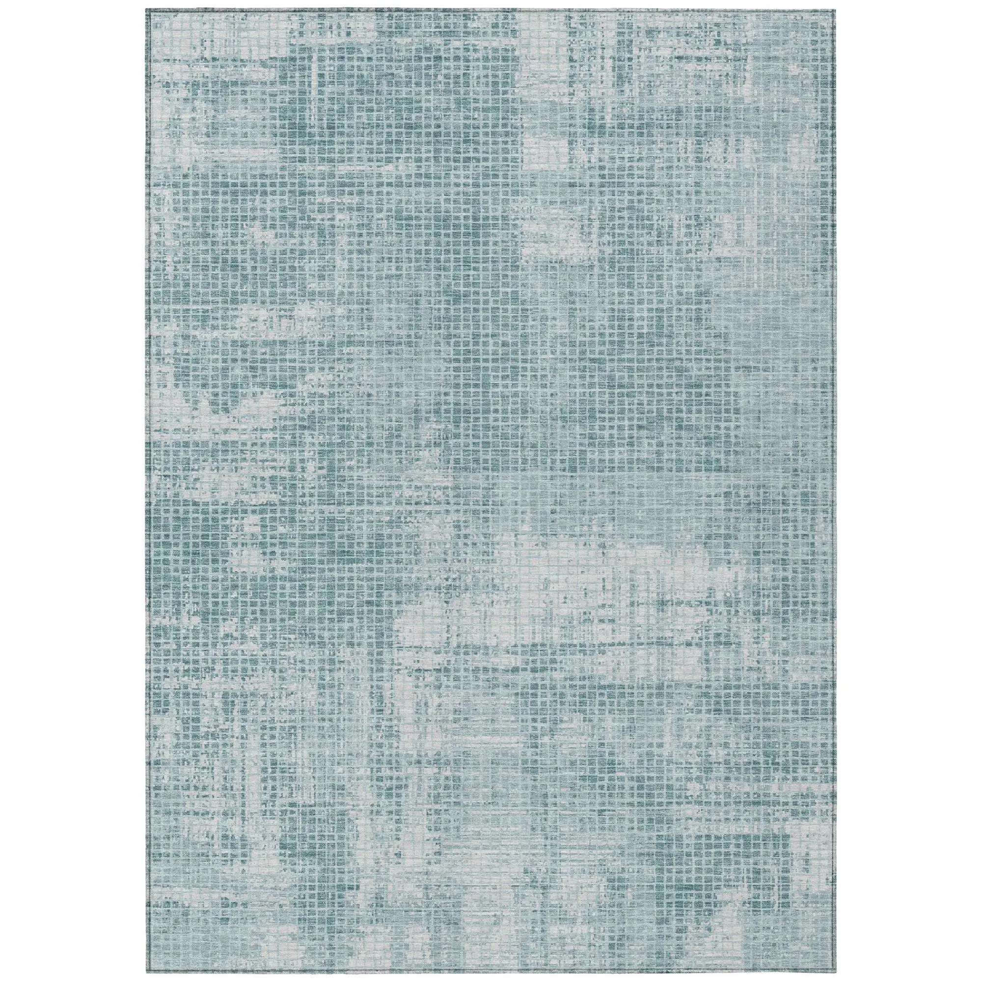 3' X 5' Teal Blue And Silver Abstract Washable Indoor Outdoor Area Rug Homeroots Outdoor