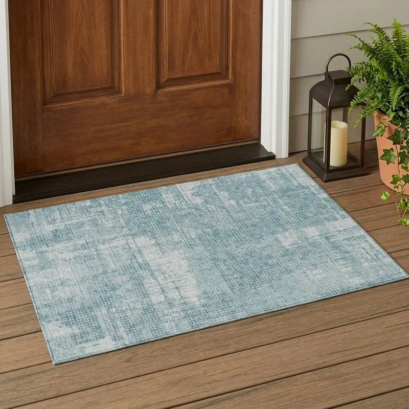 3' X 5' Teal Blue And Silver Abstract Washable Indoor Outdoor Area Rug Homeroots Outdoor