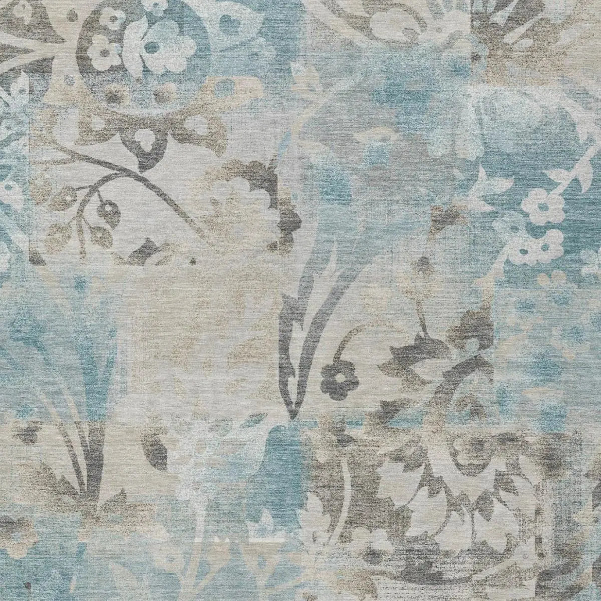 3' X 5' Teal Blue And Silver Botanical Leaves Washable Indoor Outdoor Area Rug Homeroots Outdoor