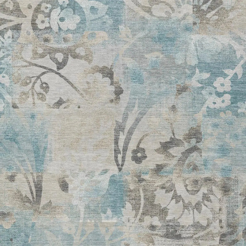 3' X 5' Teal Blue And Silver Botanical Leaves Washable Indoor Outdoor Area Rug Homeroots Outdoor